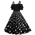 thumbnail image 2 of Gaecuw Vintage Dresses for Women Off Shoulder Neck Short Sleeve Retro Dresses Below the Knee Midi Dresses A Line Party Ruffle Linen Dress Casual Semi Formal Dress Polka Dot Prom Wedding Guest Dresses, 2 of 7