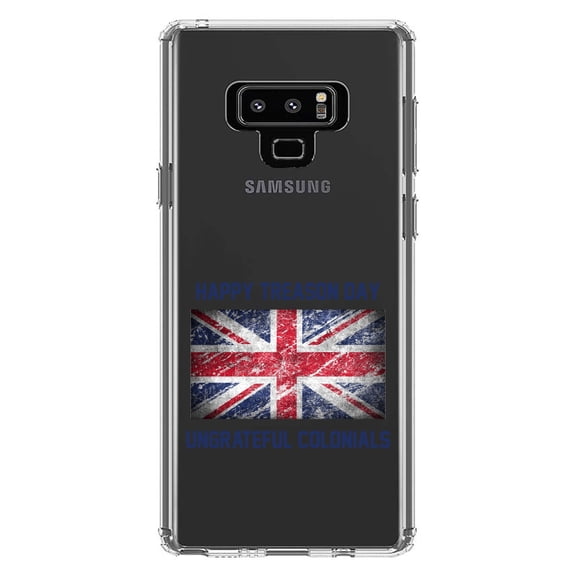DistinctInk Clear Shockproof Hybrid Case for Samsung Galaxy Note 9 - TPU Bumper Acrylic Back Tempered Glass Screen Protector - Happy Treason Day Ungrateful Colonials