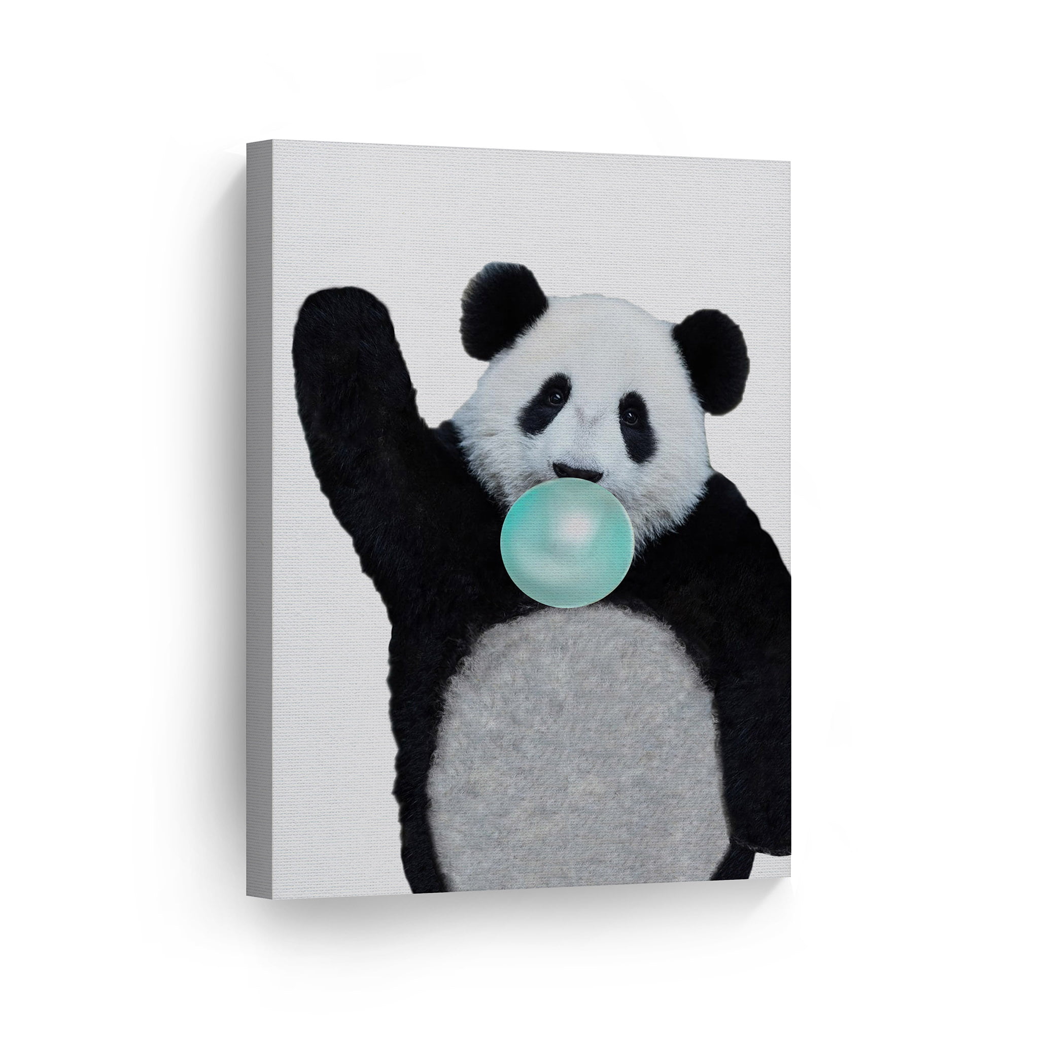 Smile Art Design Cute Panda Animal Bubble Gum Art Teal Blue Chewing Gum  CANVAS PRINT Black and White Wall Art Home Pop Art Living Room Kids Room  Decor Nursery Ready to Hang