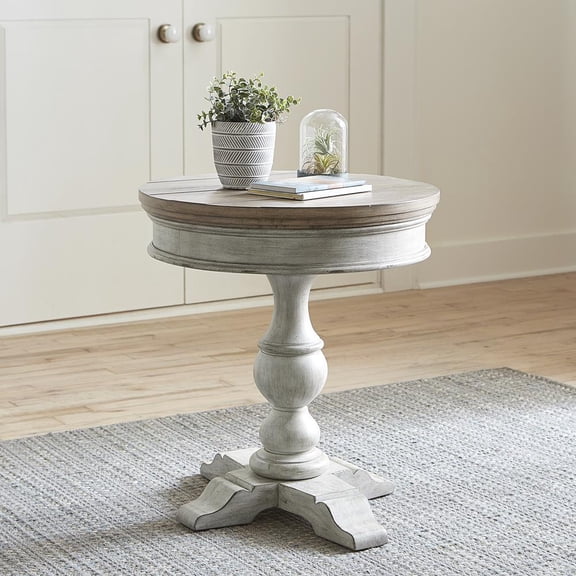 Heartland Off White Wood Round Pedestal Chair Side Table