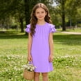 thumbnail image 3 of FAIWAD Girls Ruffle Sleeve Dress Kids Summer Crew Neck Pleated Front Casual Dress Solid Color A Line Sundress, 3 of 8