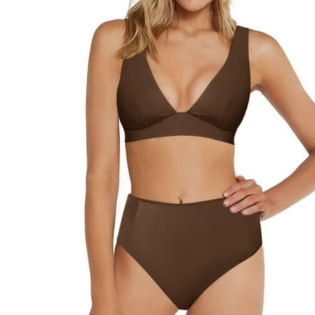 Women s Leopard Bikini Swimsuits V Neck Tummy Control High Waisted 2 Piece Bathing Suits Womens High Waisted Thong Bikini Sets Brazilian Top Deep V Neck Two Piece Swimsuit Bathing Suits Brown S