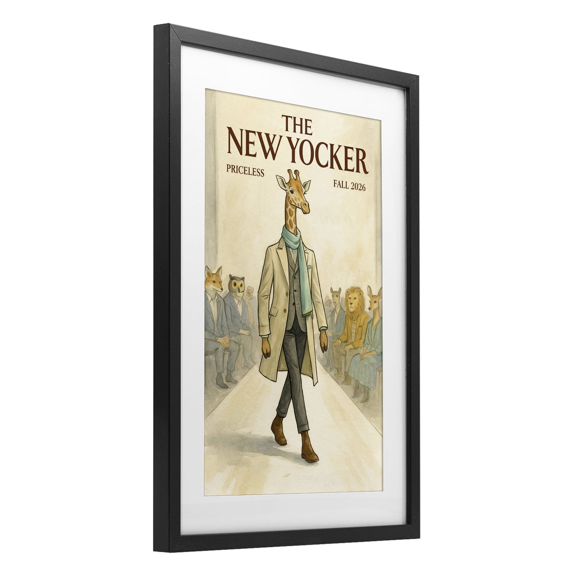 Stupell Industries New Yocker Giraffe Model Black Framed Print Under Glass, design by Grotto Studios