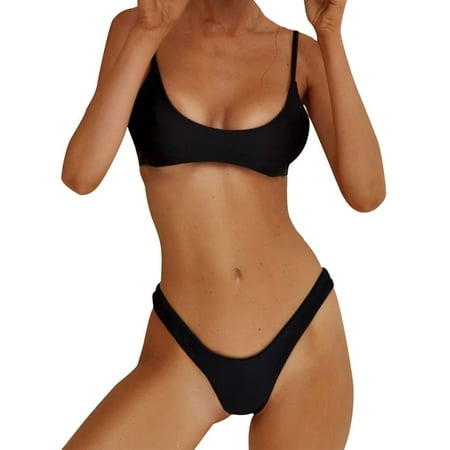HSHMT Women s Bandeau Bikini Womens 2 Piece Brazilian Thong Bikini Sets High Cut Swimsuits Padded Neck Top Bathing Suits Swimwear Bikini
