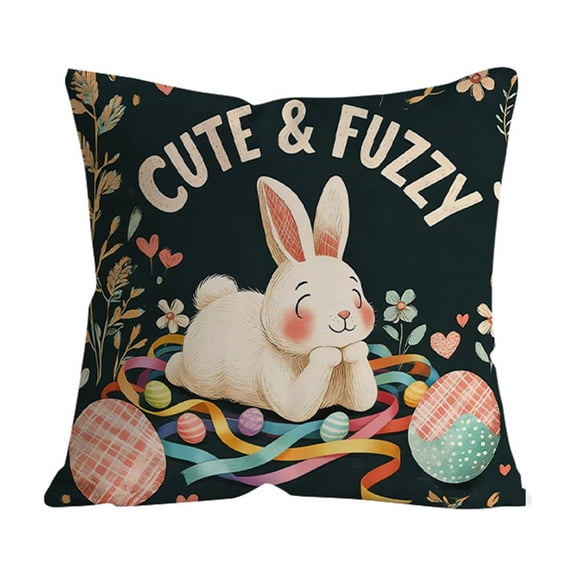 Easter Bunny Pillow Covers 18x18 Inch, Soft Polyester Cushion Case for Sofa, Bed, and Home