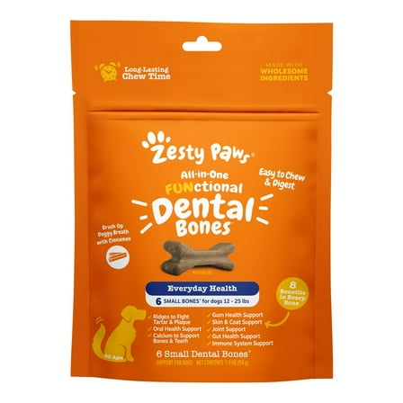 Zesty Paws All-in-One Functional Dental Bones for Dogs, Small, 6ct