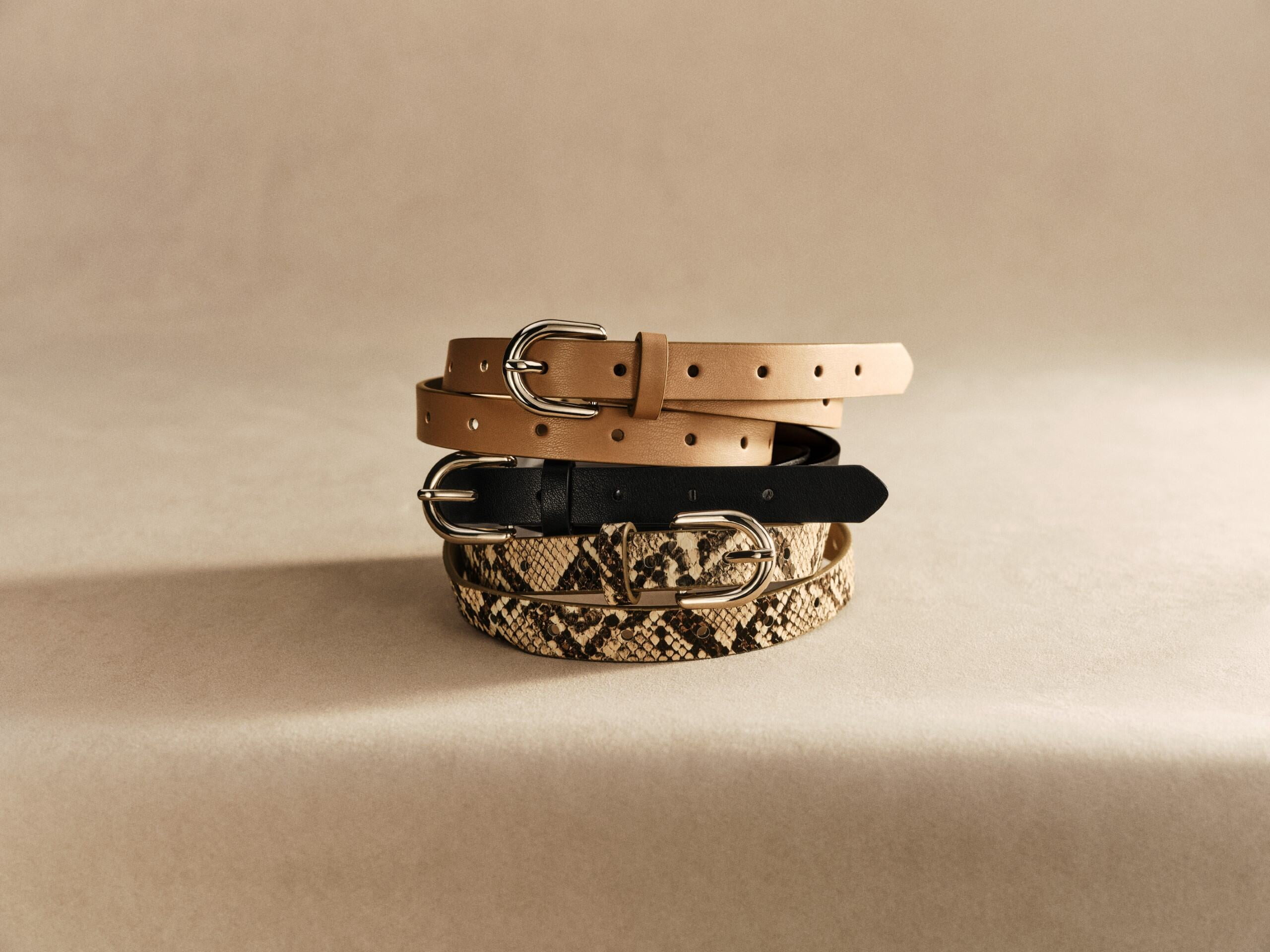 Madden NYC Women's 3 for 1 Belt Set, Black/Tan/Snake Print