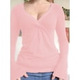 thumbnail image 4 of ZAXARRA Women's Deep V Neck Long Sleeve Cross Wrap Slim Fit Ruched Top Blouses, 4 of 7