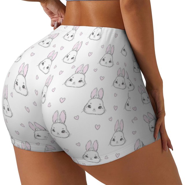 Balery Heart Rabbit Pantalones cortos de entrenamiento estampados para mujer, sin costuras, ajustados, para gimnasio, yoga, correr, deportes, ejercicio activo, fitness.-Large