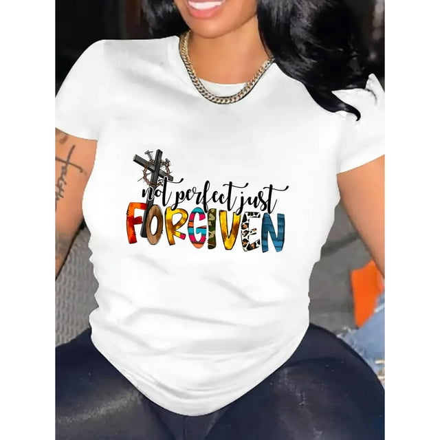 Motif de Pardon Anglais Coloré Imprimé Mode Femme Col Rond Manches Courtes, T-Shirt de Sport Simple et Décontracté, Haut d'Été Confortable pour Femmes pendant les Vacances