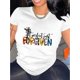 thumbnail image 2 of Creative Colorful English Forgiveness Pattern Printed Women'S Fashionable Round Neck Short Sleeve, Simple Casual Sports T-Shirt, Comfortable Summer Top for Women During Holidays., 2 of 8