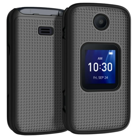 Case for Alcatel Go Flip 4 / TCL Flip Pro Phone, Nakedcellphone Slim Hard Shell Protector Cover with Grid Texture - Black