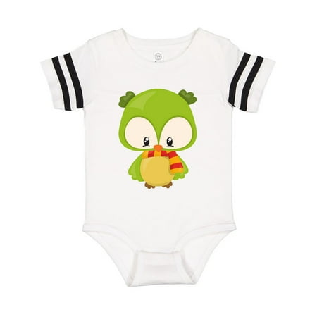

Inktastic Cute Owl Wearing A Striped Scarf Green Owl Gift Baby Boy or Baby Girl Bodysuit
