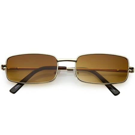 Classic Small Metal Rectangle Sunglasses Neutral Colored Flat Lens 54mm (Gold / Amber)