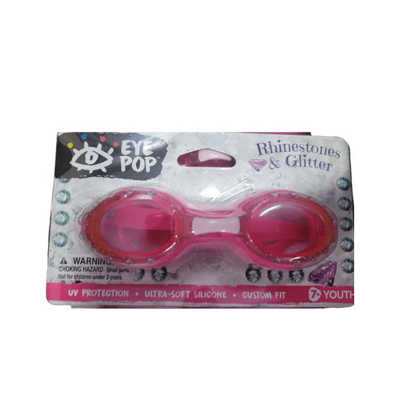 Pop Eye Swim  - Eye Pop Youth Pool Swim Goggles 7  -  Rhinestones & Glitter Pink