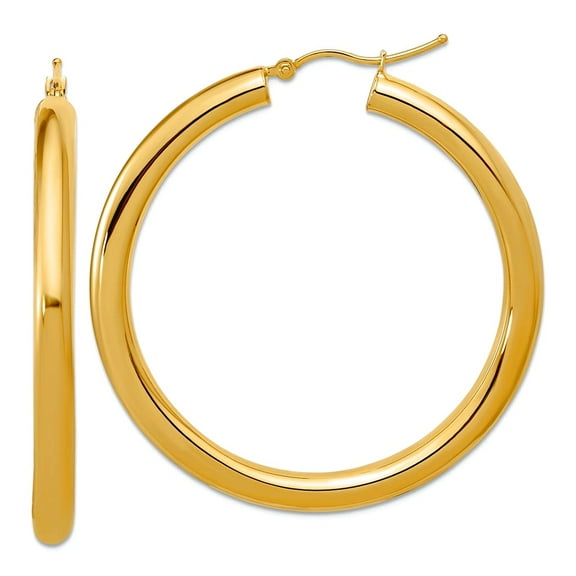 10k Yellow Gold Hollow Hinged post Polished 4mm x 45mm Tube Hoop Earrings 36x44.5mm Wide 4mm Thick Hoop Earring for Wome