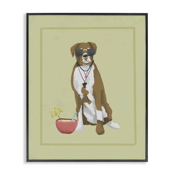 Stupell Industries Contemporary Boxer Beach Day Black Framed Giclee Art, 11 x 14, by Sadie Harper