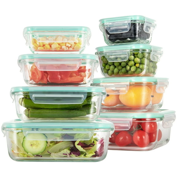 GPED 8 Pack Glass Meal Prep Containers, Food Storage Containers with Lids, Glass Lunch Boxes, Airtight Bento Boxes, for Microwave, Oven, Freezer and Dishwasher Safe, Green