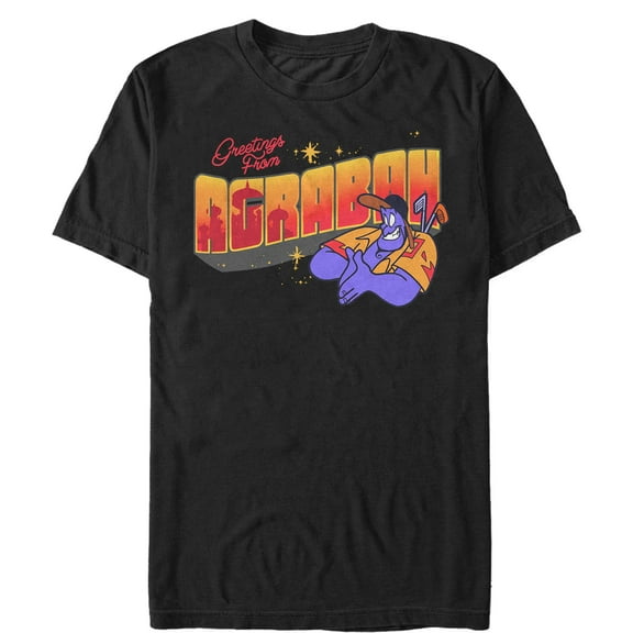 Men's Aladdin Genie Postcard  Graphic Tee Black 2X Large