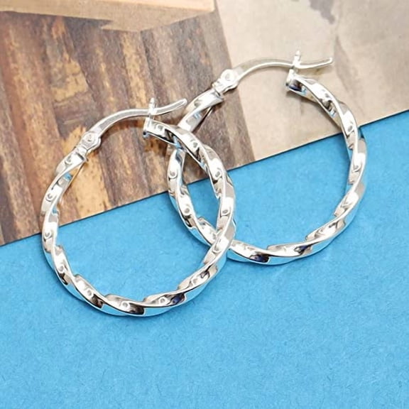 LeCalla Sterling Silver Hoop Earrings, Anti-Tarnish, 925 Silver, 30MM, with Authentication Certificate
