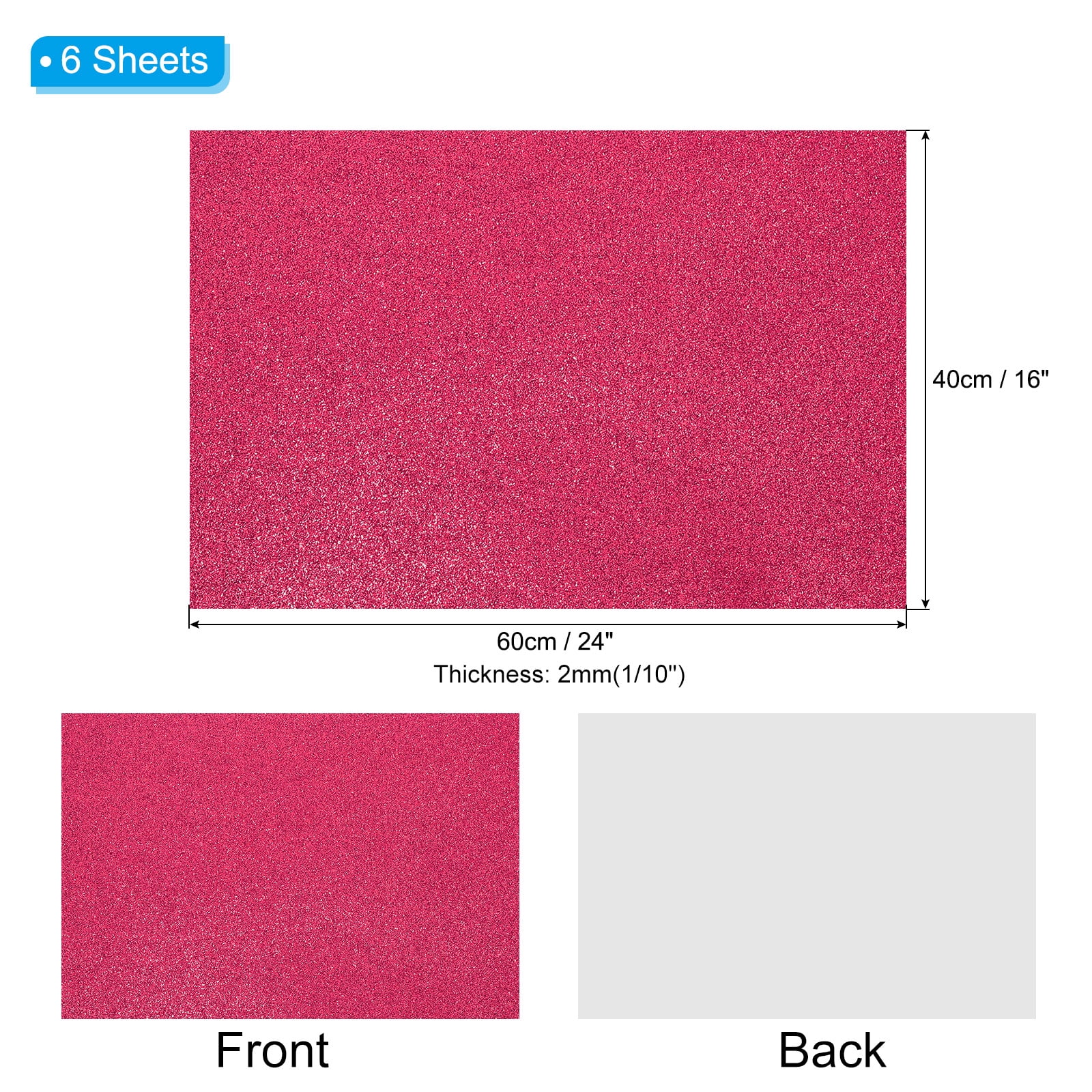 Uxcell 2mm(1/10") Thick Adhesive Glitter Foam Sheet 16x24inch(40x60cm) Wine Red, EVA Shiny Foam Board for Craft, 6 Pcs