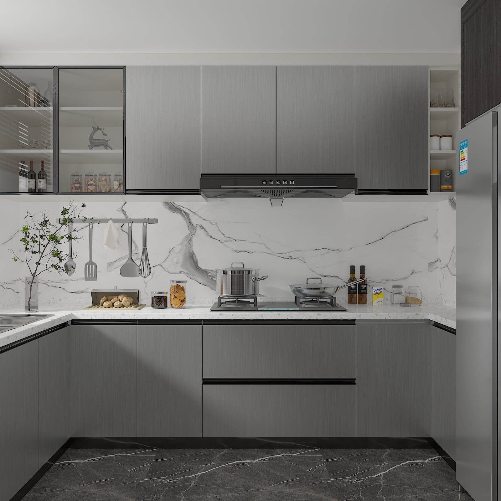 CHIHUT Dark Grey Stainless Steel Contact Paper for Countertop Waterproof 17.7"x236" Metallic Grey Peel and Stick Wallpaper for Kitchen Rust Resistant Removable Metal Vinyl Roll for Cabinets Bathroom