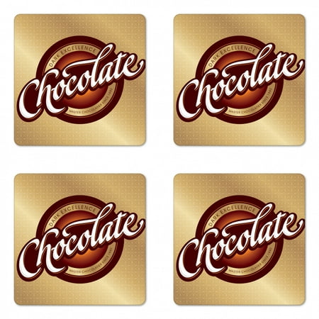 

Chocolate Coaster Set of 4 Master Chocolatier Sign Dark Excellence Text Retro Style Square Hardboard Gloss Coasters Standard Size Brown Sand Brown by Ambesonne