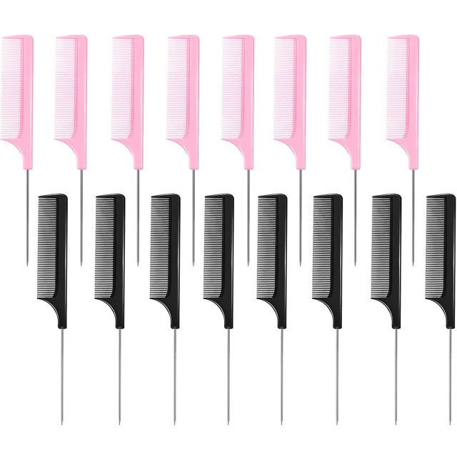 16 piezas de peine de lámina de metal, peine de pelo de cola, peine trasero de fibra, herramienta de peinado (rosa) (q) LingWen 1327533407892