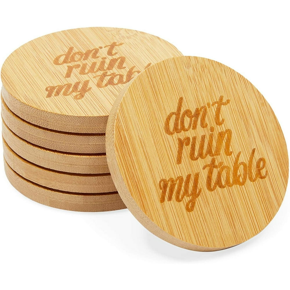 Round 3.9" Bamboo Wooden Coasters Set of 6 for Drinks Cups