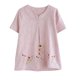 thumbnail image 4 of Fiudx Liquidación de Ahorros de Verano Camiseta de Manga Corta con Cuello Redondo para Mujer, Top/Camisa de Algodón y Lino de Color Liso con Estampado de Cuello Redondo, Novedad de Verano, 4 of 4