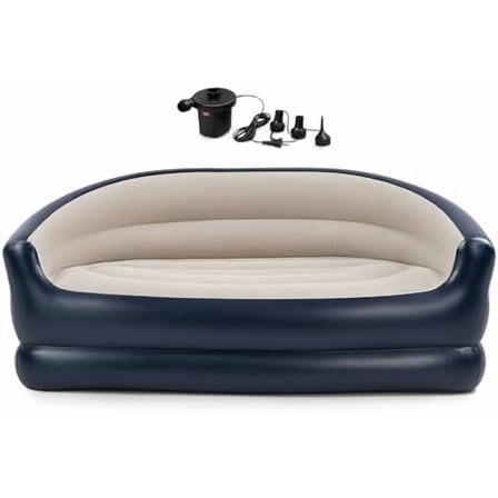 Folding Portable Inflatable Double Sofa, Lazy Flocking Two-Seater Lounge Chair with Electric Air Pump - Great for Pop Up Indoor Living Room and Outdoor$$Garden & Patio