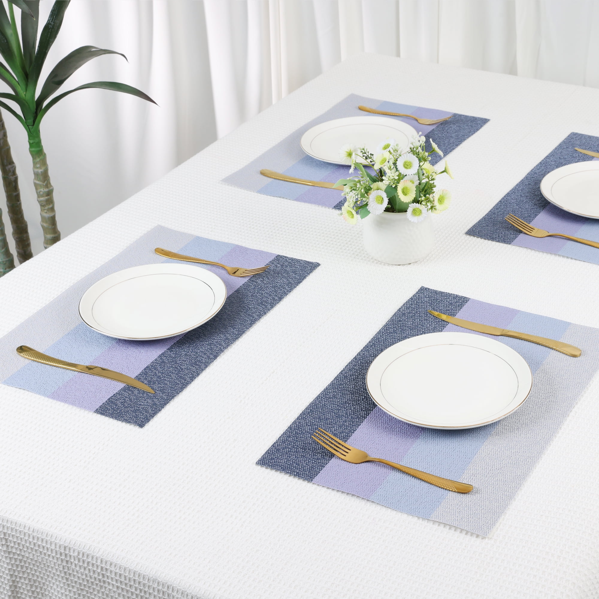 Unique Bargains 6 Pack Rectangle Placemat for Dining Table Decor Wipeable Table Mat Blue