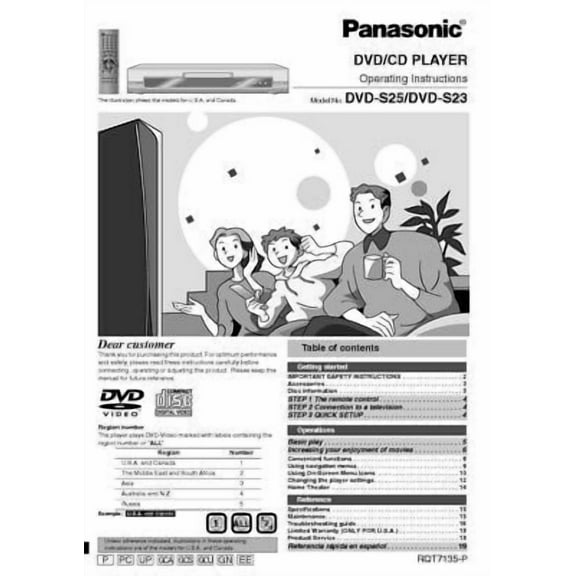 Instruction Manual ONLY for Panasonic DVD-S23 DVD-S25 DVD Player Owners Instruction Manual REPRINT
