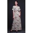 thumbnail image 3 of Bimba Rayon Dry Leaves & American Goldfinch Bird Smocked Waist Printed Gown Maxi Side Slit LadiesÂ&nbsp;Dress-XXX-Large, 3 of 6