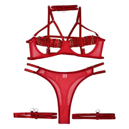 

adviicd White Lingerie Women 2 Piece Satin Push Up Lingerie Set Bow Decor Matching Bra and Panty Sets Red M