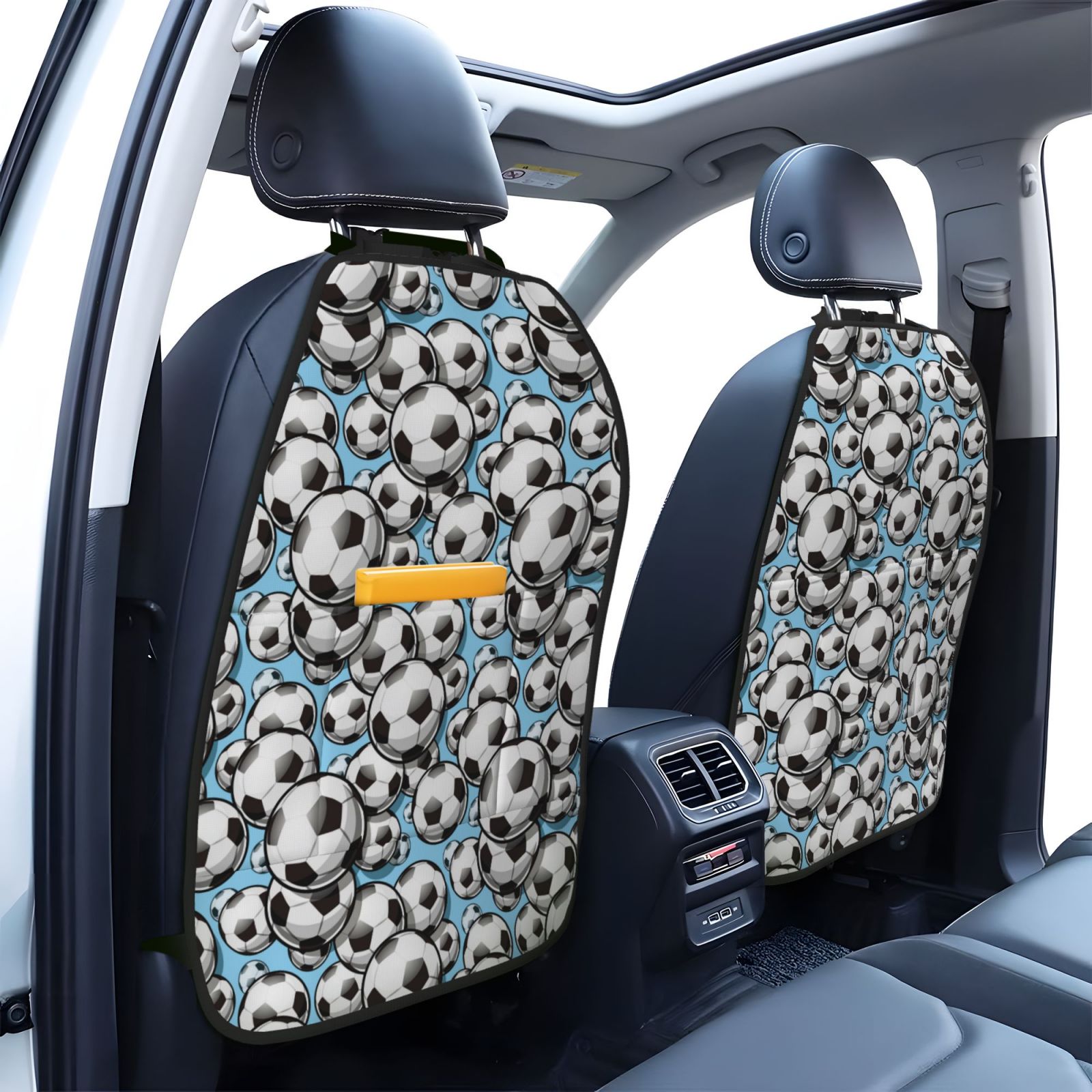 Xecao Football Soccer Ball Pattern Car Seat Back Protector 2 Pack Large Capacity Pocket, Kick Mats Back Seat Protector