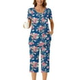 thumbnail image 6 of Nmnitkp Pajamas for Women Set Soft and Friendly Skin Women Pajamas Sets Boho Floral Pleated Loungewear Short Sleeve Button Crewneck Tops and Capri Pants 2 Piece Outfits with Pockets, 6 of 7