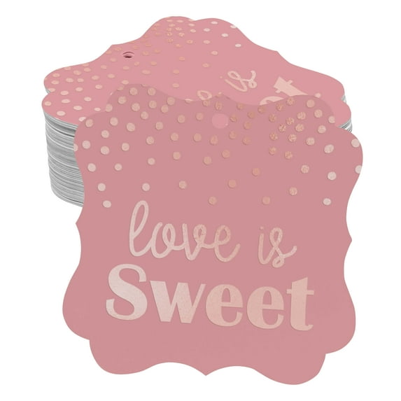 Inkdotpot Hang Tags Love Is Sweet Wedding Favor Bracket Shape Gift Tags Real Rose Gold Foil Bonbonniere Tag Pack Of 50