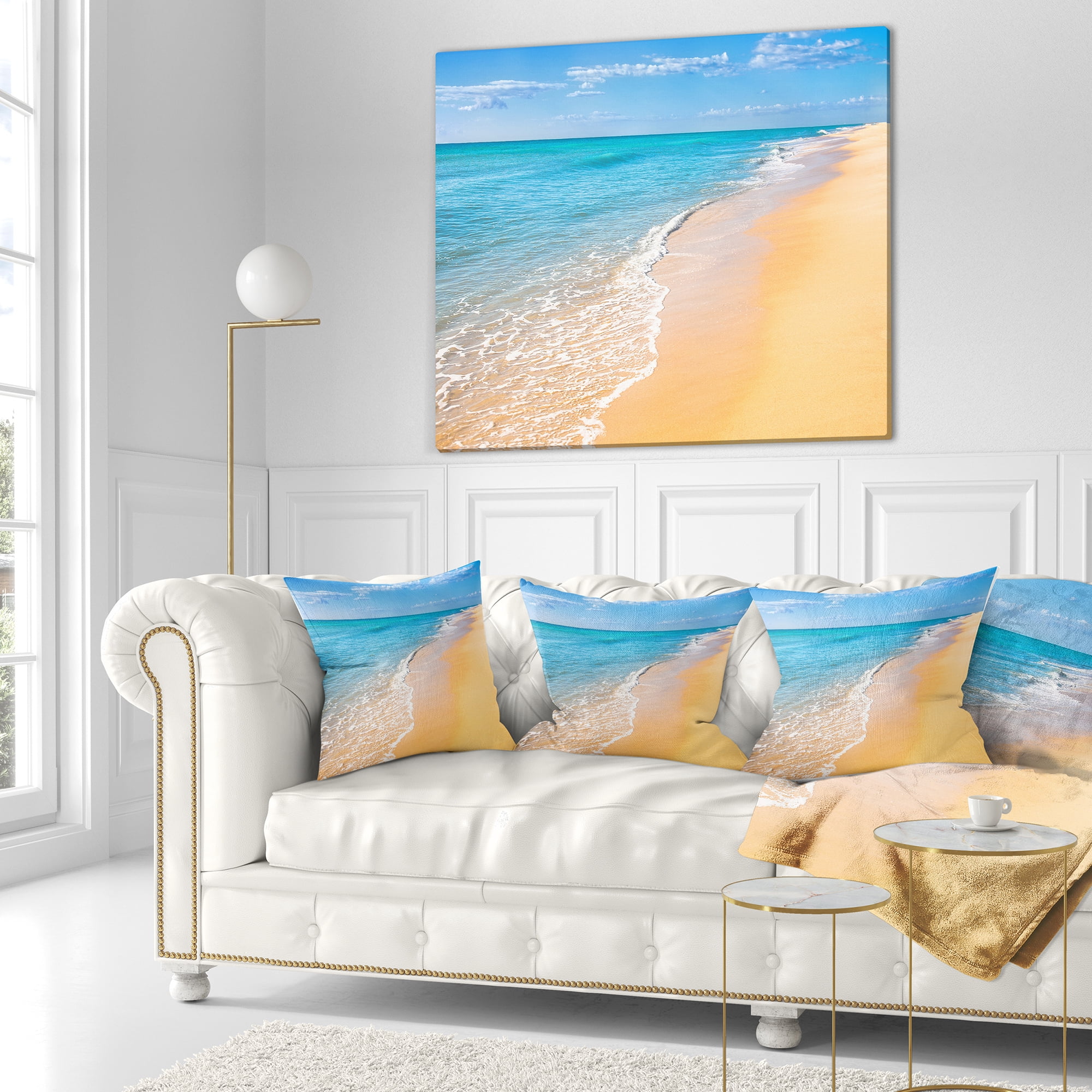 Designart Tropical Blue Sea and Sky - Seashore Photo Throw Pillow - 18x18
