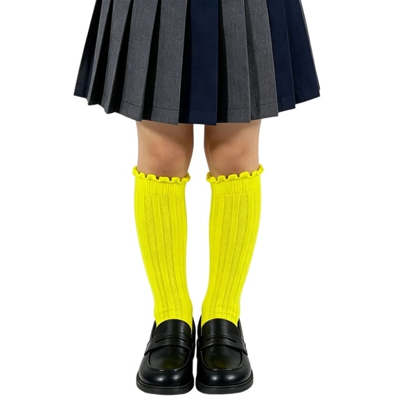 StSilkitty Girl's Knee High Socks Ruffle Solid Color Breathable Dress Socks Lightweight Soft School Uniform Socks