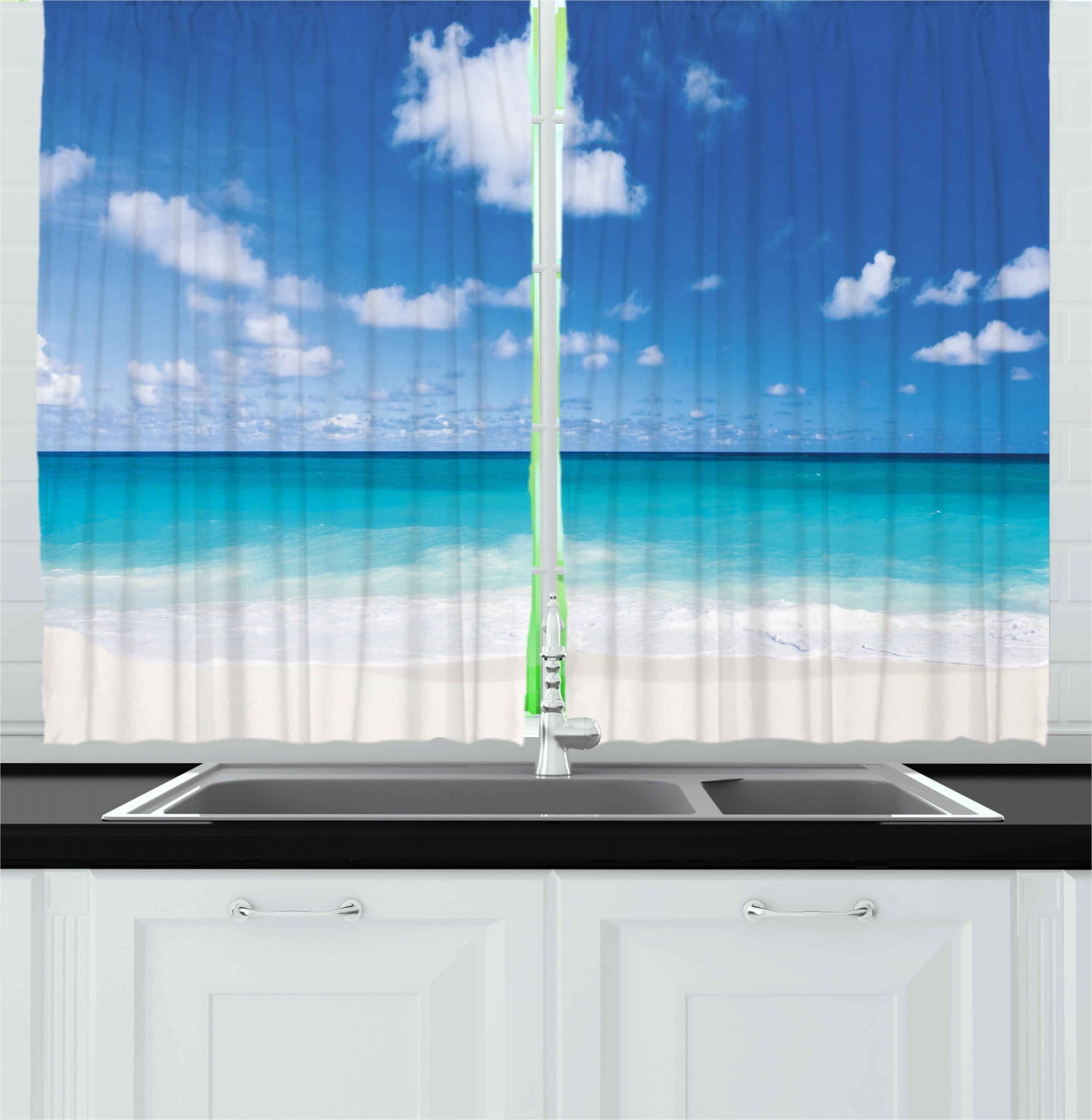 Beach Sea Starfish Book Decor Kitchen Curtains Window Drapes 2 Panels Set 55x39" 