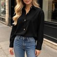 thumbnail image 2 of Tqcoqu Women's Collared Long Sleeve Solid Blouse Loose Casual Shirt with Heart Decorative Buttons, 2 of 6