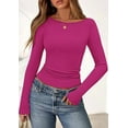 thumbnail image 3 of PRETTYGARDEN Long Sleeve Shirts for Women Fall Boat Neck Ribbed Knit Ruched Fitted Going Out Tops Casual Basic Tees, 3 of 9