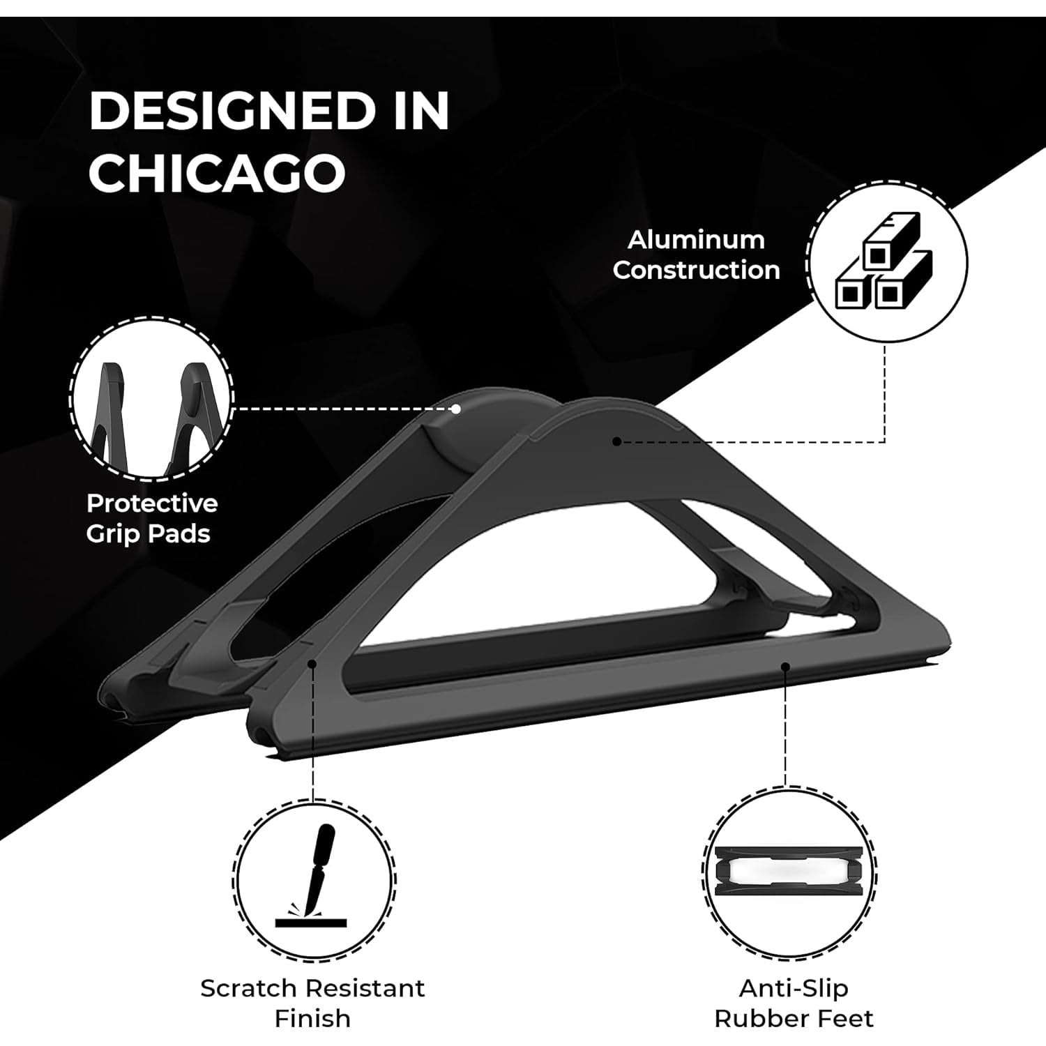 Vertical Laptop Stand for Desks in Matte Black, Upright Adjustable Holder to Dock  and Other Laptops to Organize Work & Home Office, Automatic Grip