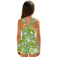 thumbnail image 2 of COEQINE Girls Tank Neck One Piece Swimsuit, V-Back Wide Strap Bathing Suit with Skirt for Kids 10-11 Years, Hawaiian Beach Swim Wear Dress Up for Girls, Green Hippie Flower, 2 of 8