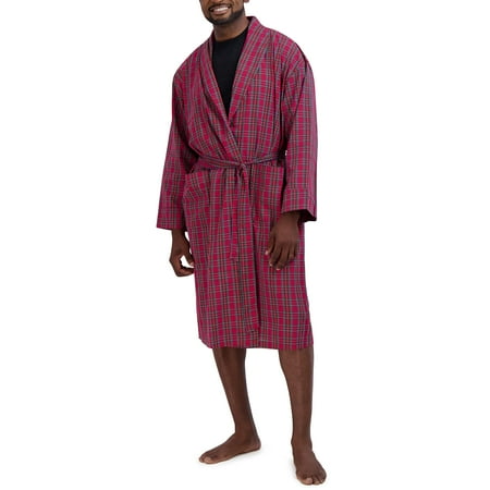 Hanes Men's Big-Tall Woven Shawl Collar Robe Red Plaid (3X-4X Plus Tall 