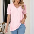 thumbnail image 2 of Fesfesfes Ladies T Shirts Women's Casual Fashion Hollowed Out V-neck Bubble Sleeve T-shirt Going Out Tops L(US:8), 2 of 9