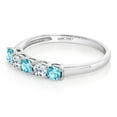 thumbnail image 4 of Gem Stone King 10K White Gold Swiss Blue Topaz and White Topaz 5 Stone Wedding Engagement Anniversary Promise Ring for Women (0.73 Cttw, Round 3MM, Gemstone November Birthstone, Size 6), 4 of 5