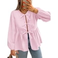 thumbnail image 2 of Womens Tie Front Tops Blouses Long Puff Sleeve Peplum Babydoll Bow Shirt Summer Coquette Tops, 2 of 6