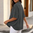 thumbnail image 7 of Yyuenw Women Lapel Collar Half Button Waffle Knit Drop Shoulder Short Sleeve Polo Solid Color Top for Casual Daily, 7 of 7